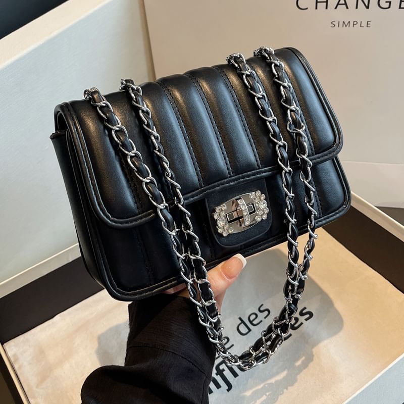 Faux Leather Quilted Chained Shoulder Bag