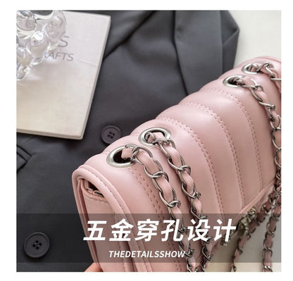 Faux Leather Quilted Chained Shoulder Bag