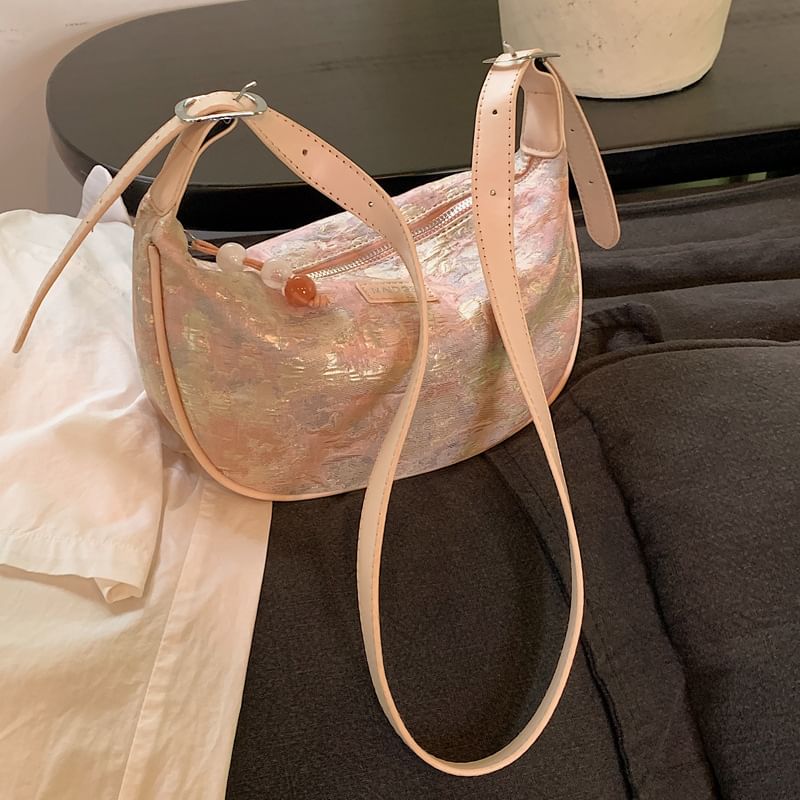 Faux Leather Jacquard Hobo Bag