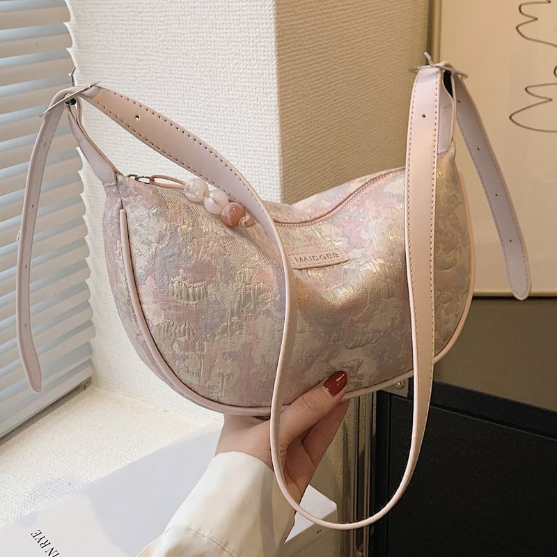 Faux Leather Jacquard Hobo Bag