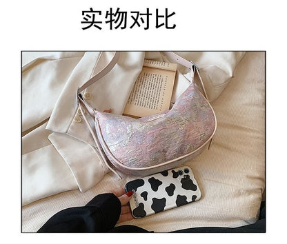 Faux Leather Jacquard Hobo Bag