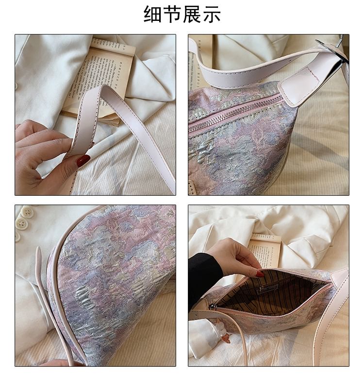 Faux Leather Jacquard Hobo Bag