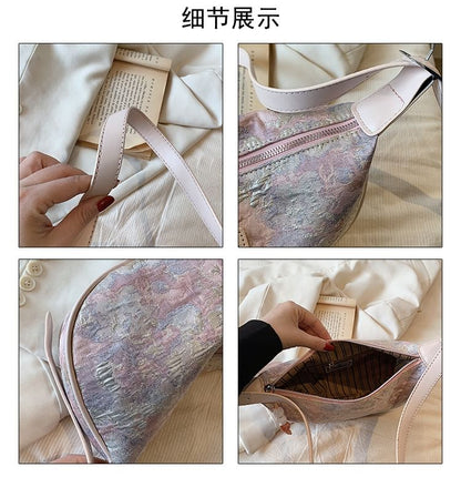 Faux Leather Jacquard Hobo Bag