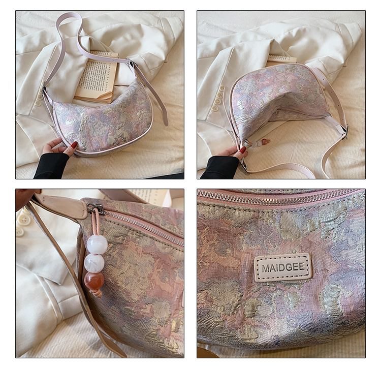 Faux Leather Jacquard Hobo Bag