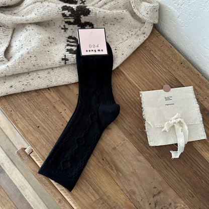 Plain Cable-Knit Socks