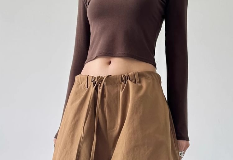 Drawstring Waist Plain Ruched Baggy Cargo Pants