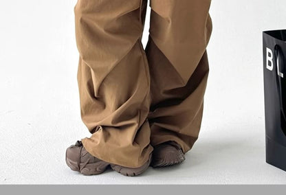 Drawstring Waist Plain Ruched Baggy Cargo Pants
