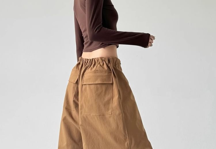 Drawstring Waist Plain Ruched Baggy Cargo Pants