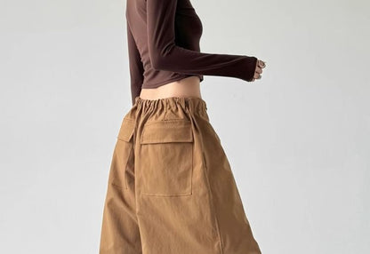 Drawstring Waist Plain Ruched Baggy Cargo Pants