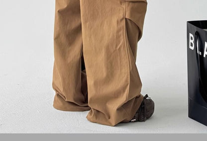 Drawstring Waist Plain Ruched Baggy Cargo Pants