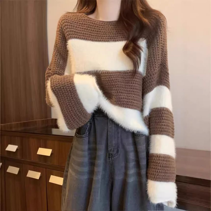 Boatneck Two Tone Sweater