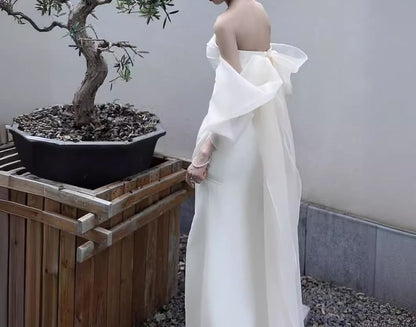 Off-Shoulder Plain Slit A-Line Evening Gown