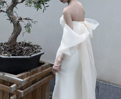 Off-Shoulder Plain Slit A-Line Evening Gown