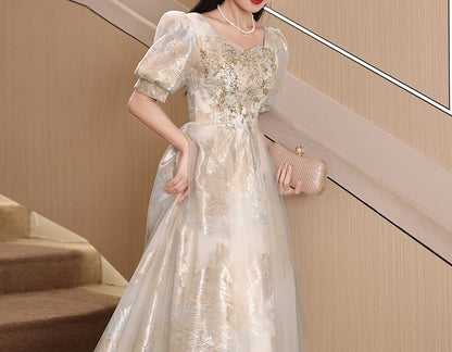 Short-Sleeve Evening Gown Sequin A-Line