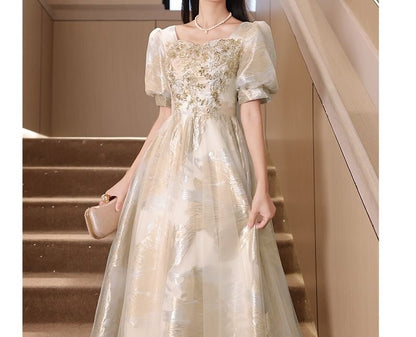 Short-Sleeve Evening Gown Sequin A-Line