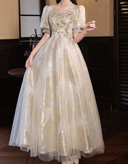 Short-Sleeve Evening Gown Sequin A-Line