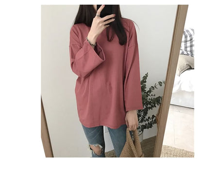 Long Sleeve Crew Neck Plain T-Shirt