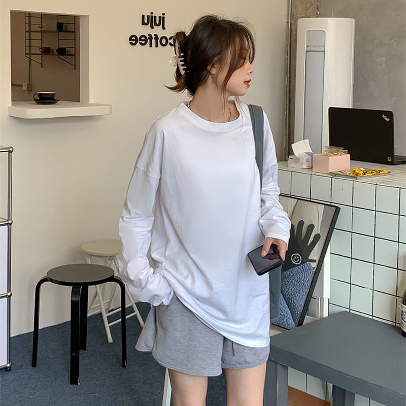 Long Sleeve Round Neck Plain Tee