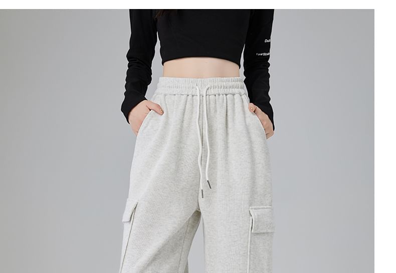 High Rise Plain Ruched Wide Leg Cargo Sweatpants