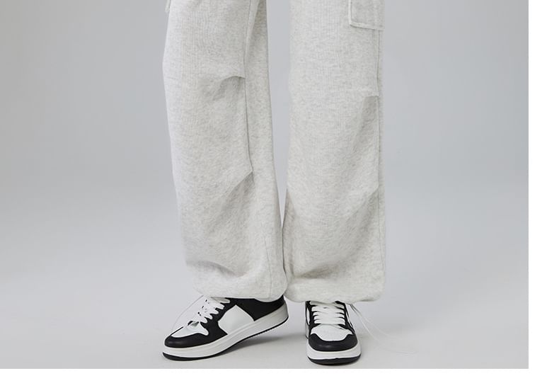 High Rise Plain Ruched Wide Leg Cargo Sweatpants