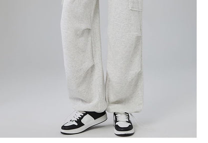 High Rise Plain Ruched Wide Leg Cargo Sweatpants
