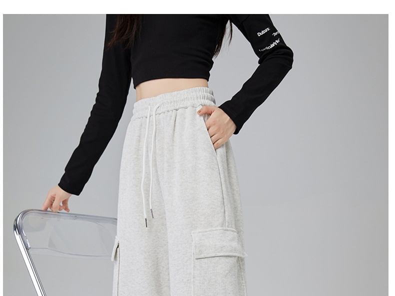 High Rise Plain Ruched Wide Leg Cargo Sweatpants