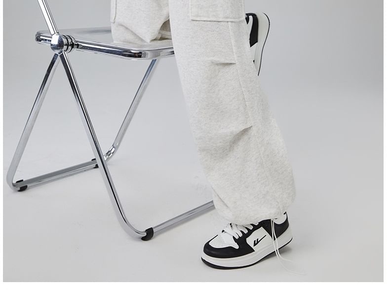 High Rise Plain Ruched Wide Leg Cargo Sweatpants