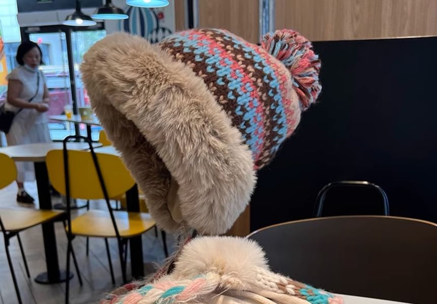 Faux Fur Pom Pom Knit Hat