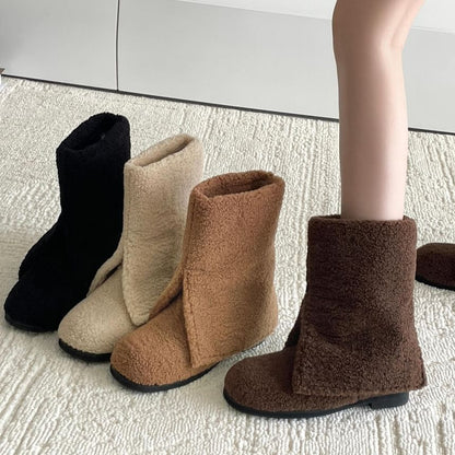 Low Heel Plain Fleece Short Boots