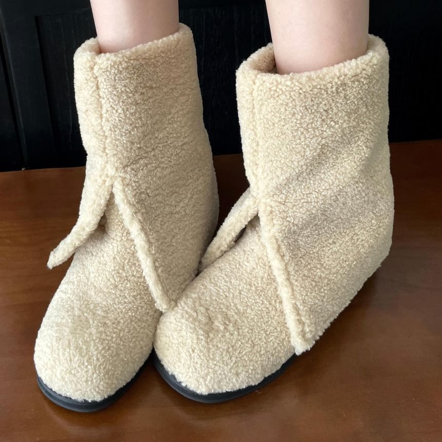 Low Heel Plain Fleece Short Boots