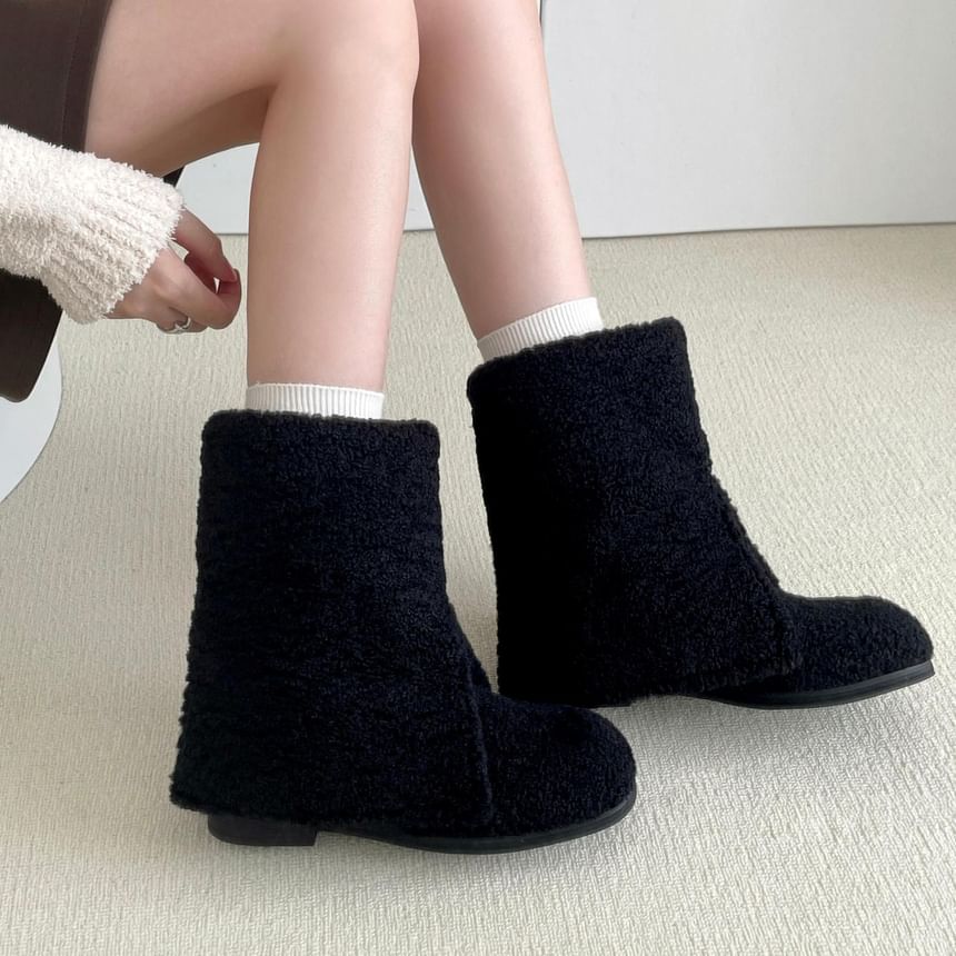 Low Heel Plain Fleece Short Boots