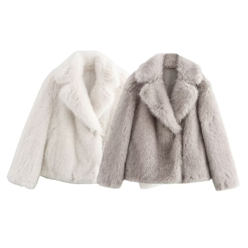 Lapel Collar Fluffy Button Jacket