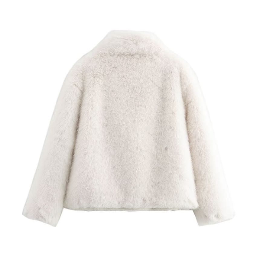 Lapel Collar Fluffy Button Jacket
