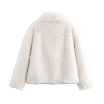 Lapel Collar Fluffy Button Jacket