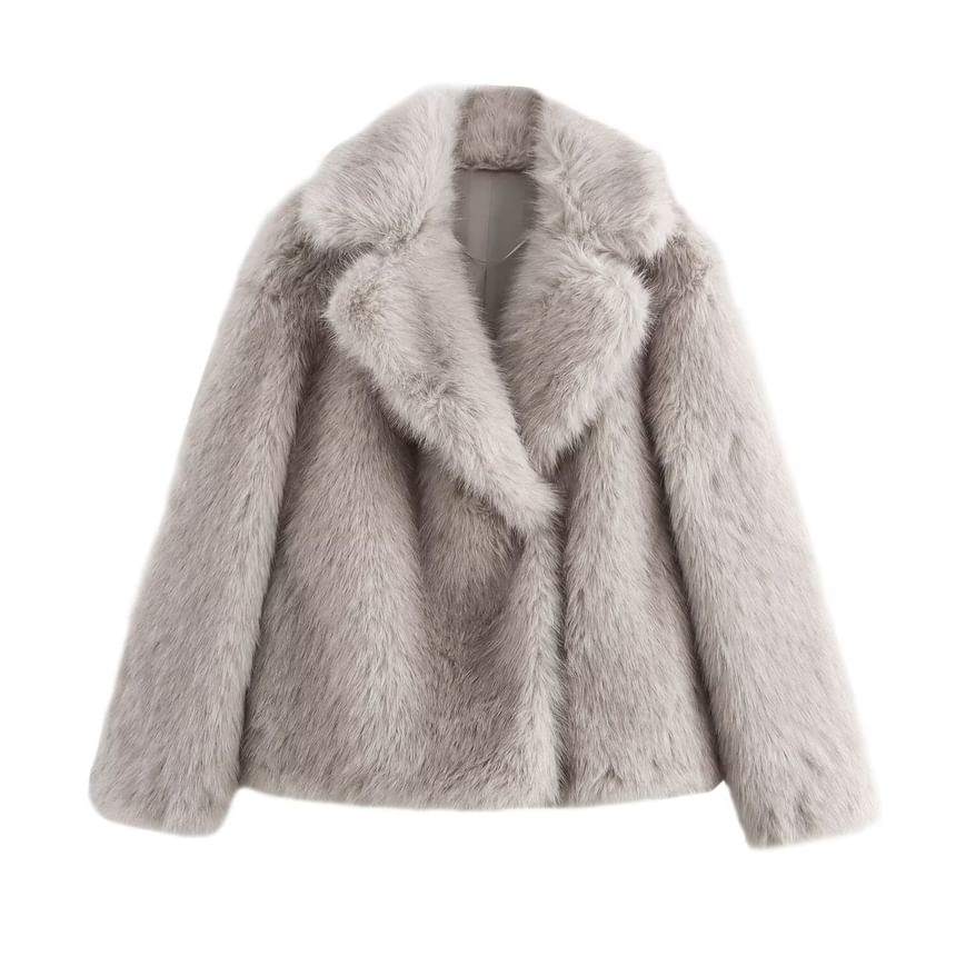 Lapel Collar Fluffy Button Jacket