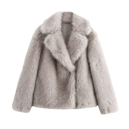 Lapel Collar Fluffy Button Jacket