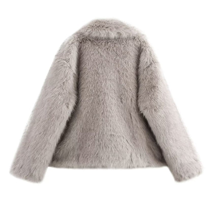 Lapel Collar Fluffy Button Jacket