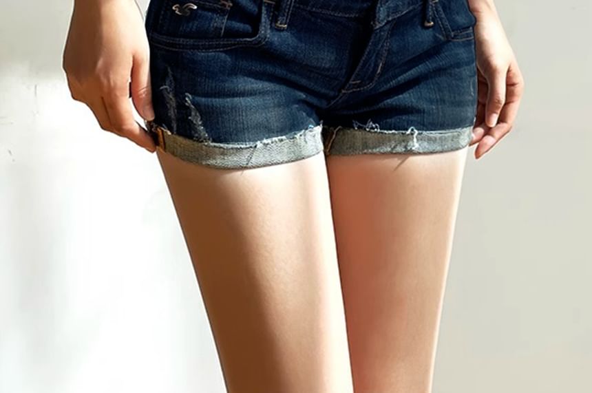 Low Rise Washed Denim Shorts