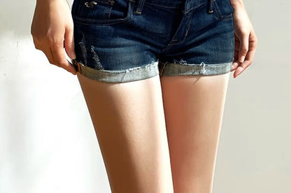 Low Rise Washed Denim Shorts