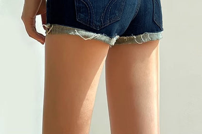 Low Rise Washed Denim Shorts