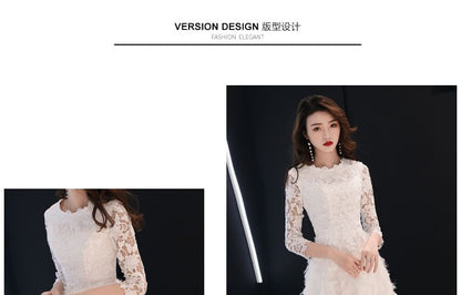A-Line / Fringed Lace 3/4-Sleeve Midi Evening Neck Round Dress Gown