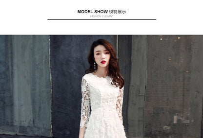 A-Line / Fringed Lace 3/4-Sleeve Midi Evening Neck Round Dress Gown