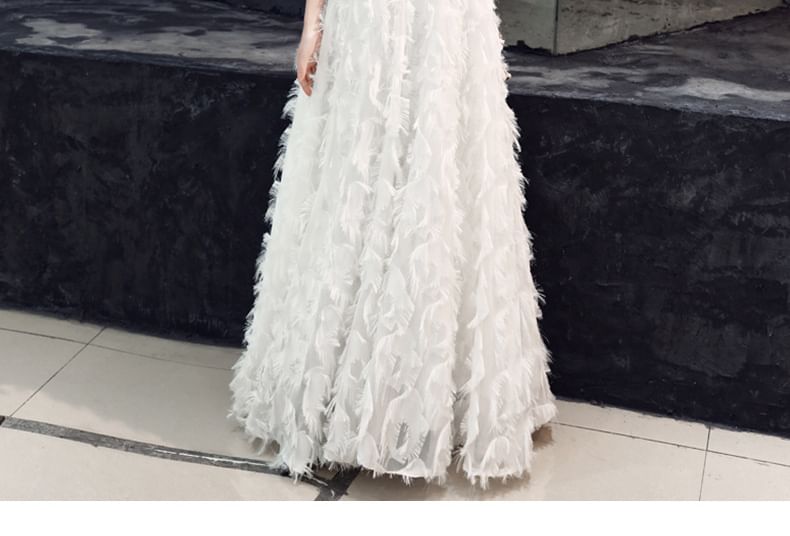 A-Line / Fringed Lace 3/4-Sleeve Midi Evening Neck Round Dress Gown