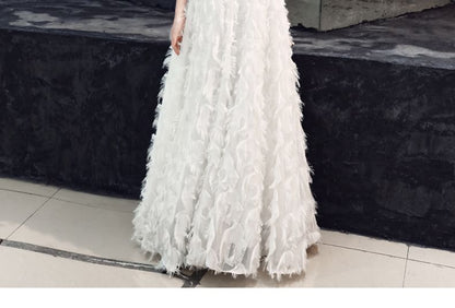 A-Line / Fringed Lace 3/4-Sleeve Midi Evening Neck Round Dress Gown