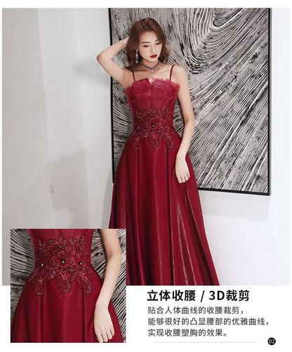 Dress Spaghetti Midi A-Line Sequin / Evening Strap Gown