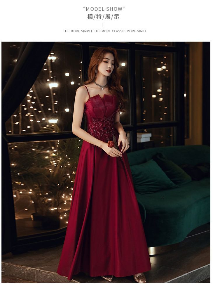 Dress Spaghetti Midi A-Line Sequin / Evening Strap Gown