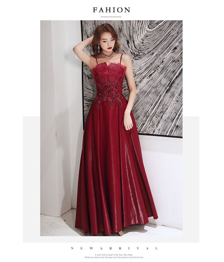 Dress Spaghetti Midi A-Line Sequin / Evening Strap Gown