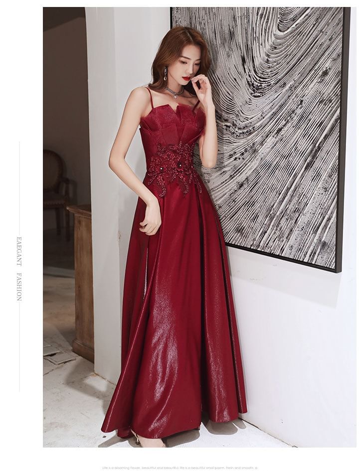 Dress Spaghetti Midi A-Line Sequin / Evening Strap Gown