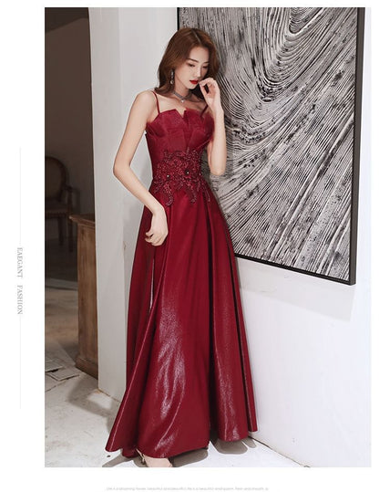 Dress Spaghetti Midi A-Line Sequin / Evening Strap Gown