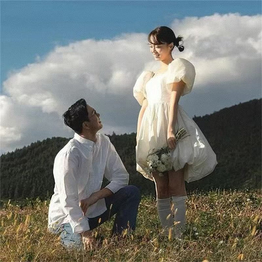 Puff-Sleeve Plain A-Line Wedding Dress